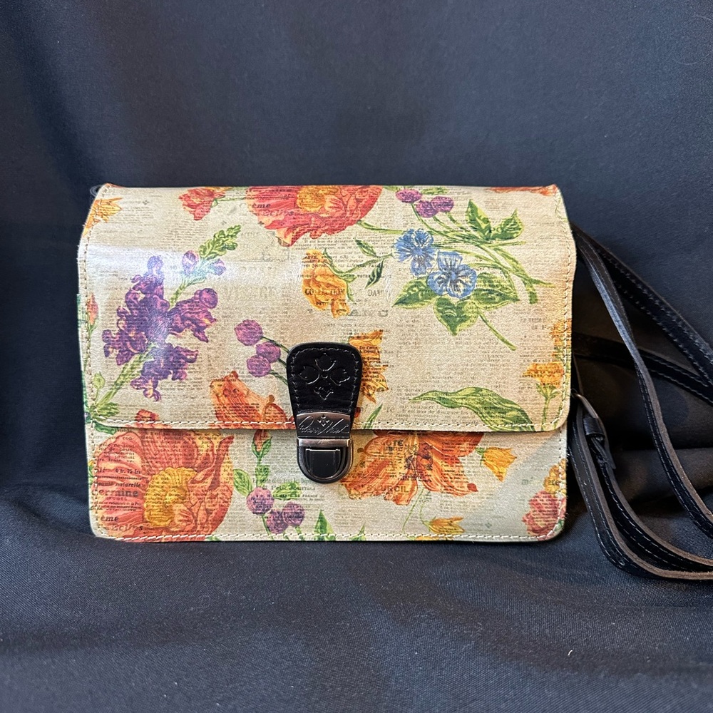New! Patricia Nash Balluri Purse Floral Leather Foldover Flap Crossbody Bag